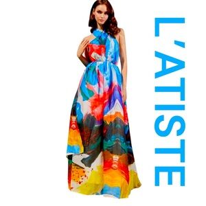 L’ATISTE By Amy Multicolor Maxi Dress, Size M.